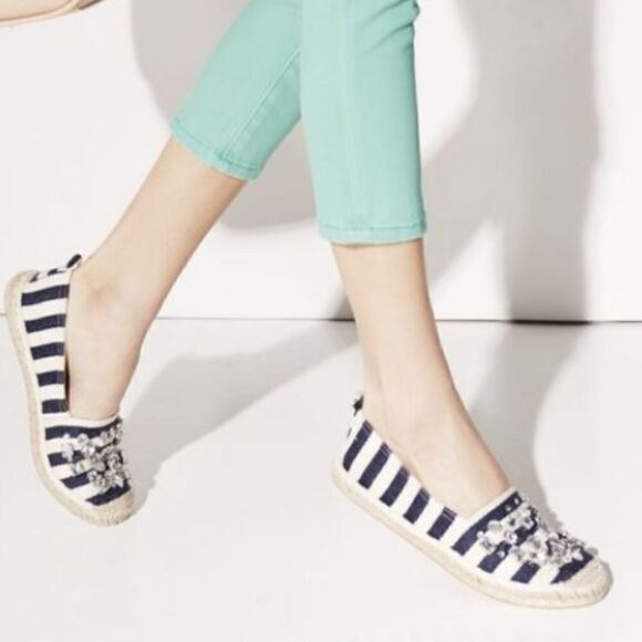 NWOT JUSTFAB Blue and White Espadrilles W/ Rhinestones Sz 10 - Picture 1 of 10